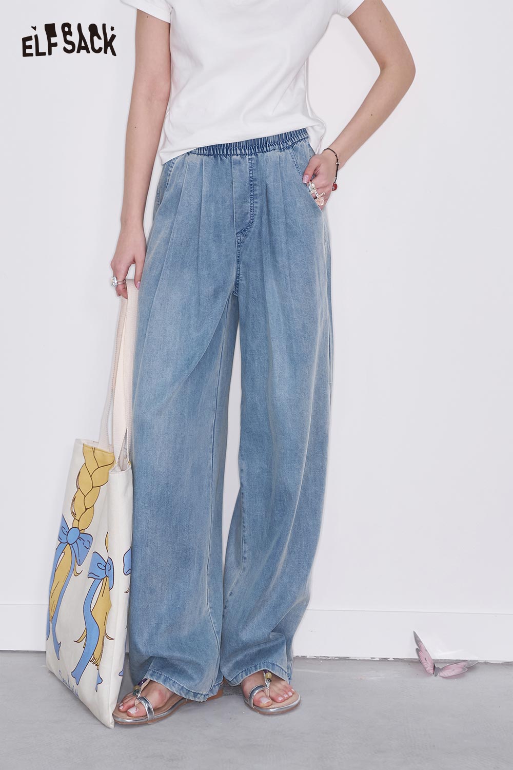 ELFSACK Casual Loose Fit Denim Pants