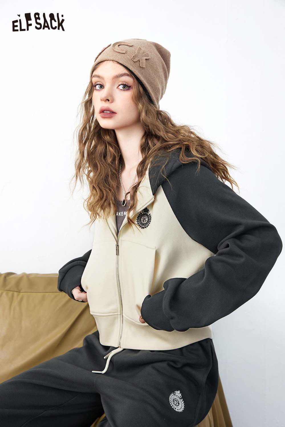 ELFSACK Casual Preppy Hoodie Pants Sport Set