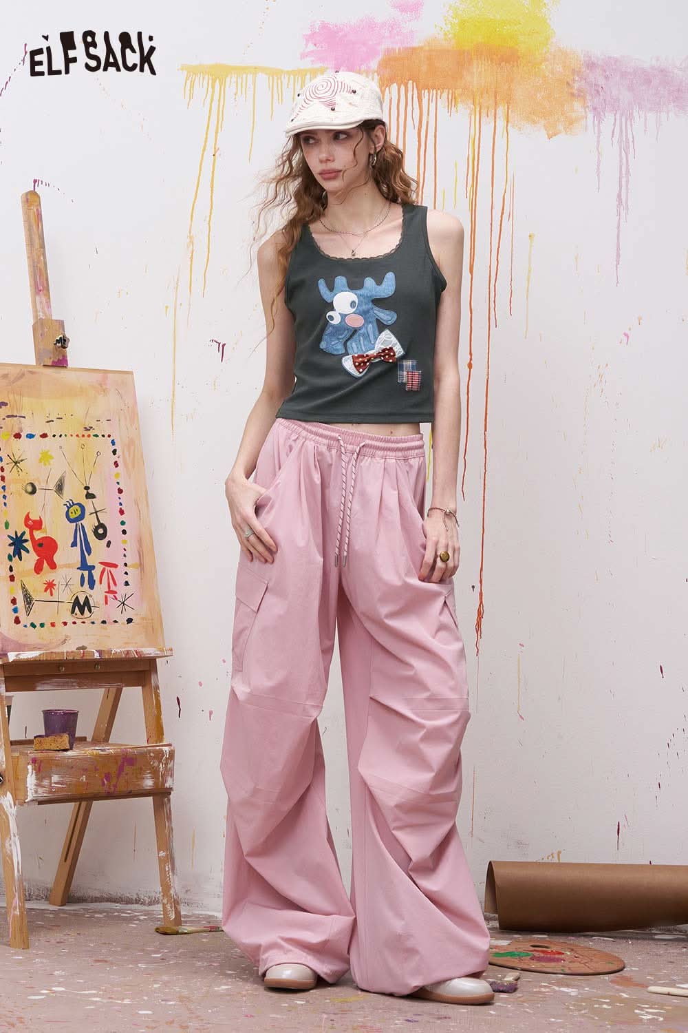 ELFSACK Casual Sleeveless Tank Top with Fawn Patch Embroidery