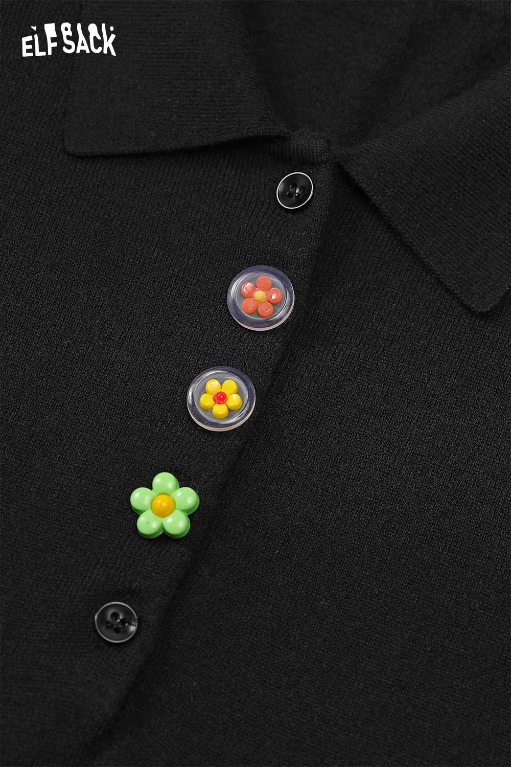 ELFSACK Casual Solid Polo Collar Color Button Short Sleeve Knitwear