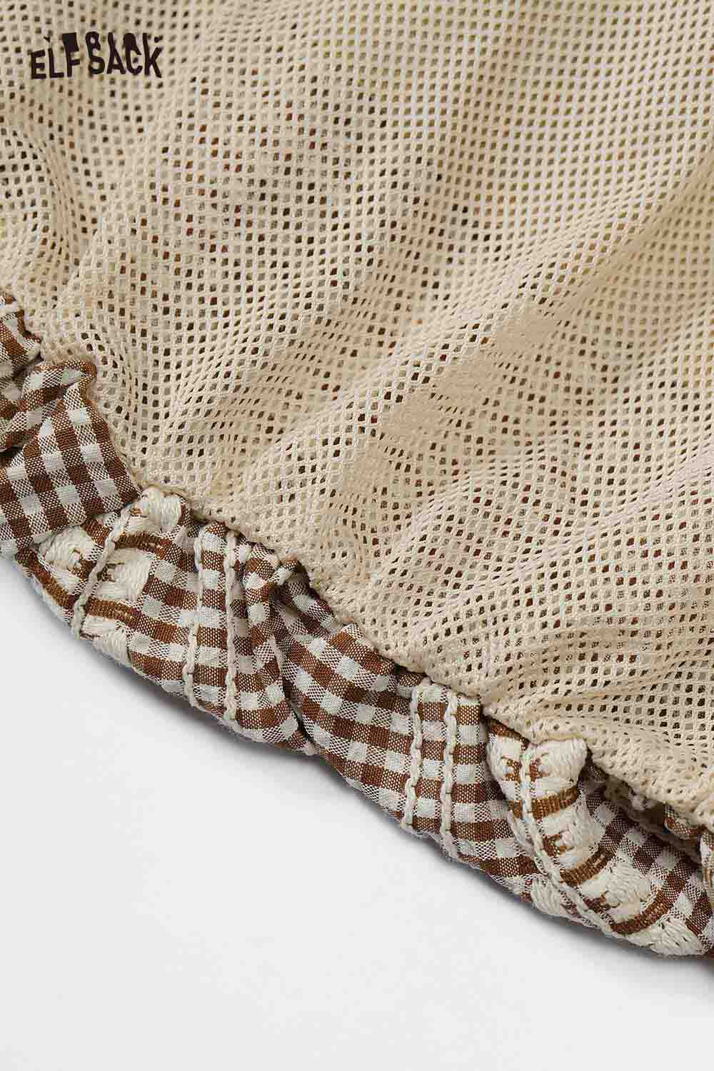 ELFSACK Casual Vintage Plaid Panel High Waist Blouson Skirt Midi Length