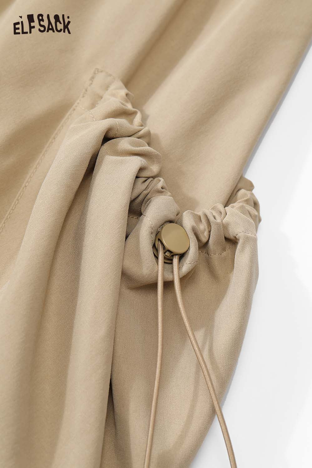 ELFSACK Casual Vintage Plaid Panel High Waist Blouson Skirt Midi Length