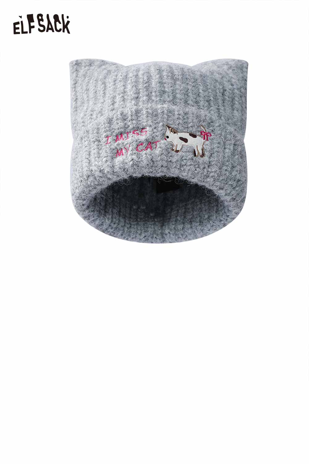 ELFSACK Cute Solid Kitten Embroidery Cat Ear Beanie