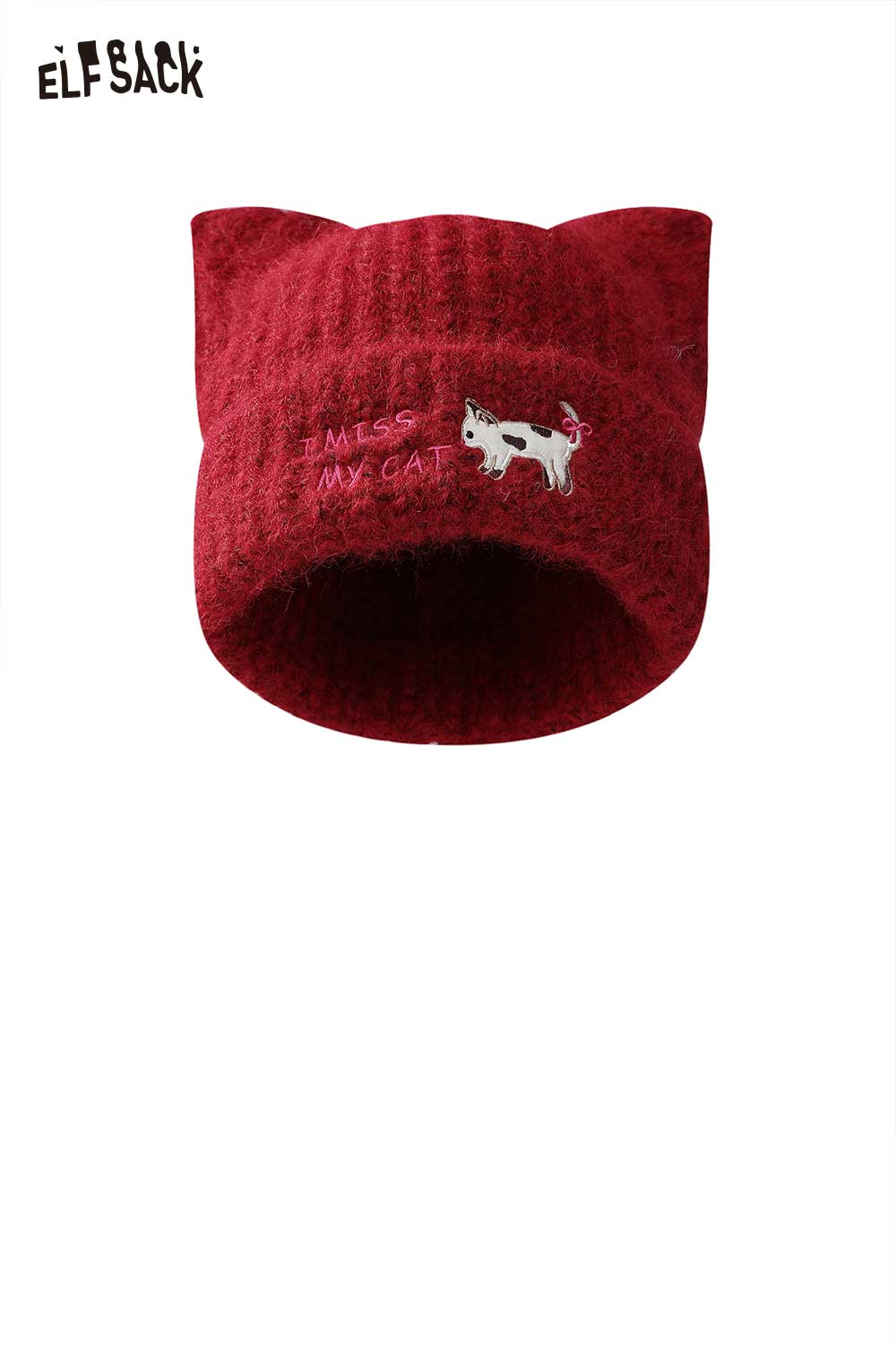 ELFSACK Cute Solid Kitten Embroidery Cat Ear Beanie