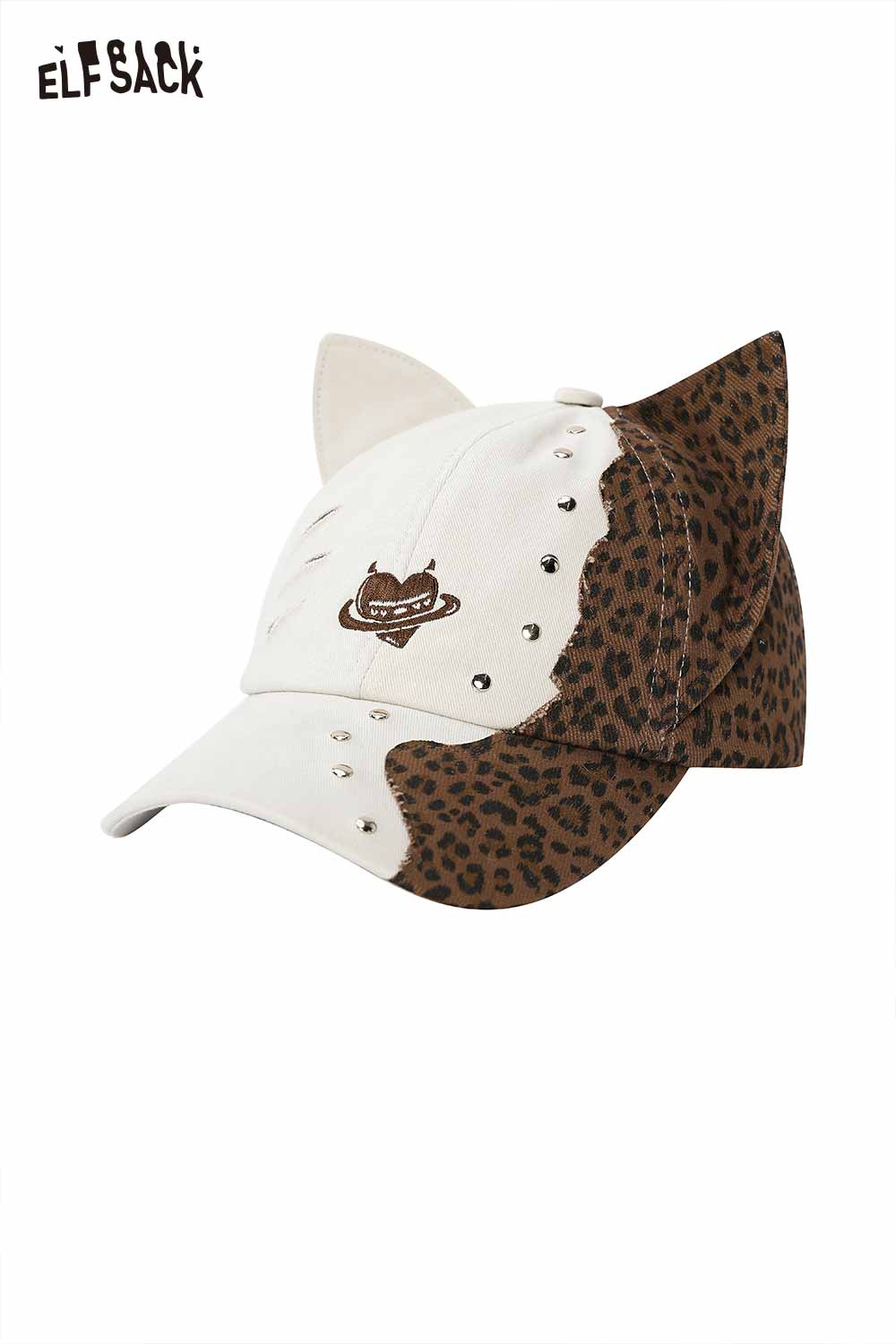 ELFSACK Cat-Ear Leopard Studded Cap