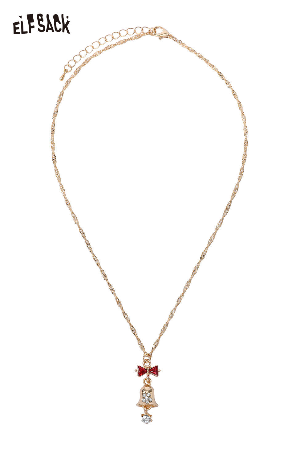 ELFSACK Christmas Bell Rhinestone Bow Pendant Necklace