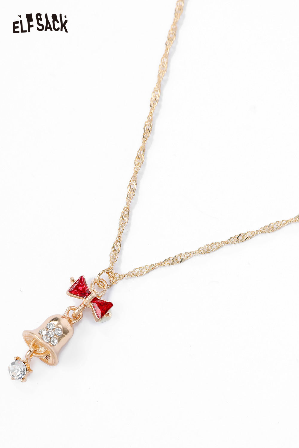ELFSACK Christmas Bell Rhinestone Bow Pendant Necklace