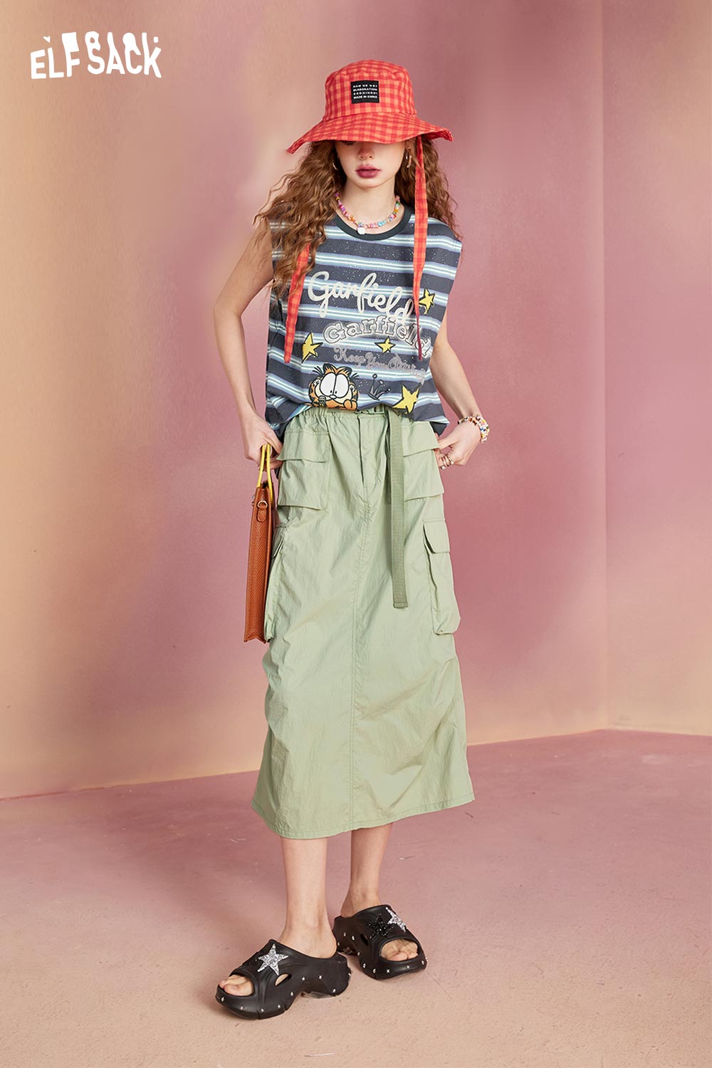 ELFSACK Classic Solid A Line Half Skirt Utility Skirt