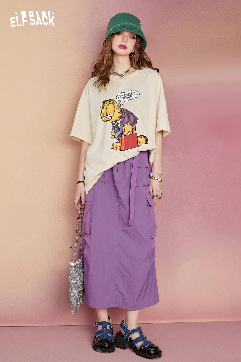 ELFSACK Classic Solid A Line Half Skirt Utility Skirt