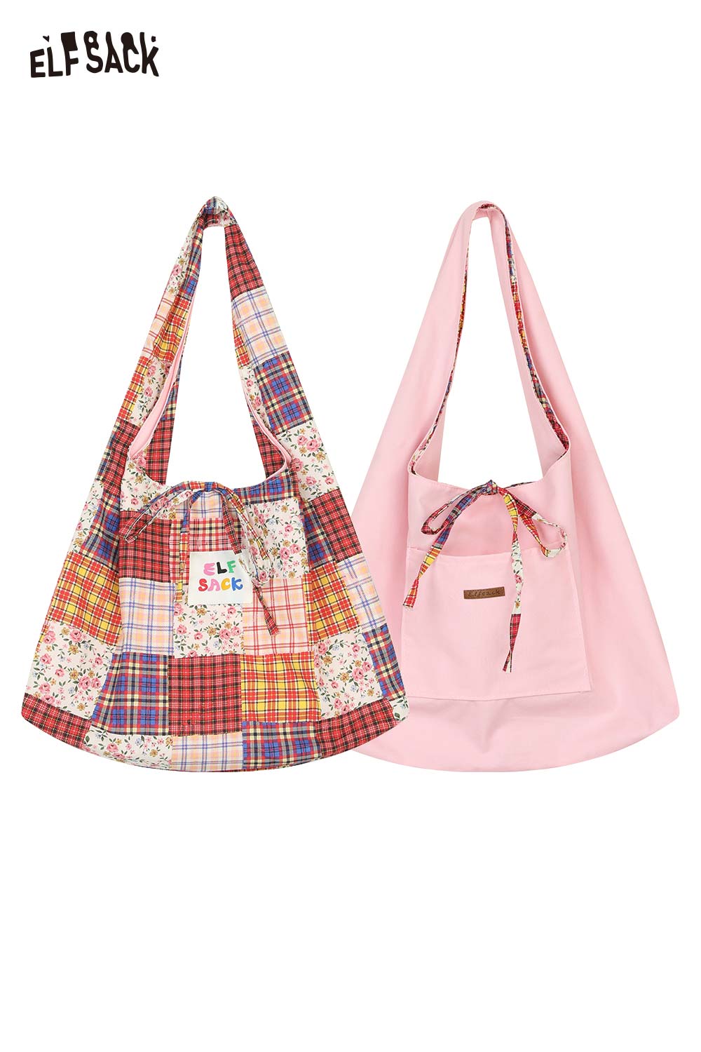 ELFSACK Color Block Casual Commute Large Capacity Lightweight Tote Shoulder Canvas Bag