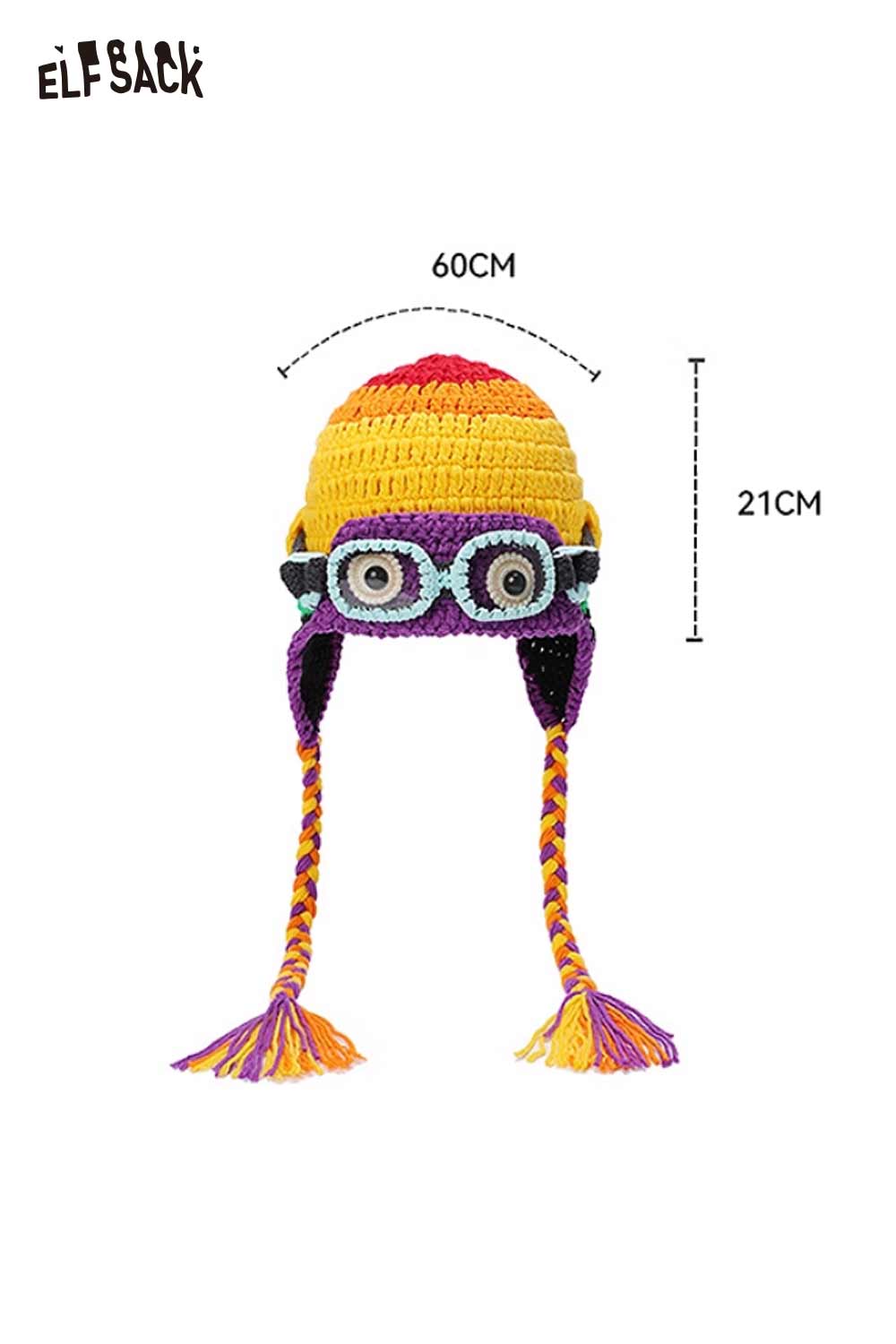 ELFSACK Color-Blocked Crocheted Goggles-adorned Ear-flap Beanie