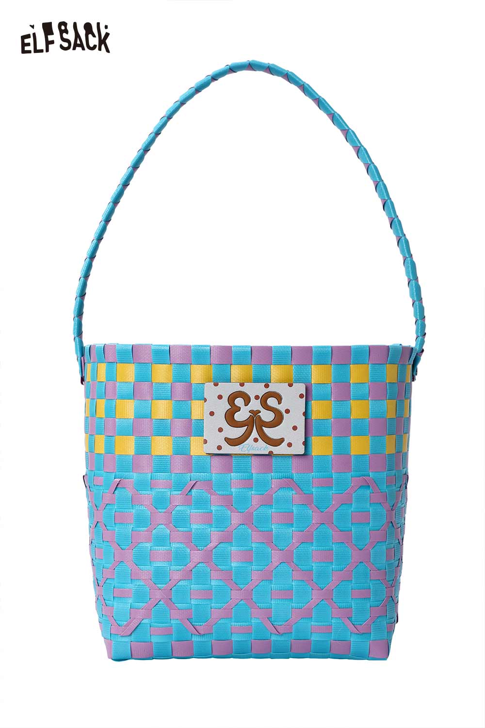ELFSACK Colorful Checkered Woven Bucket Bag