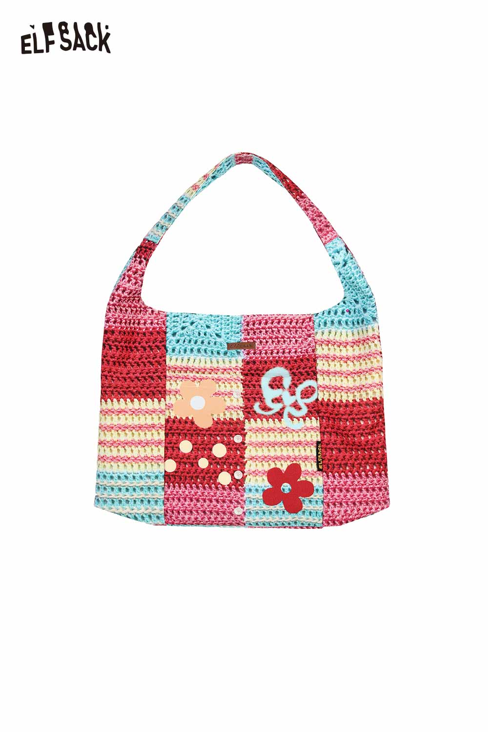 ELFSACK Colorful Crochet Floral Knit Tote Bag