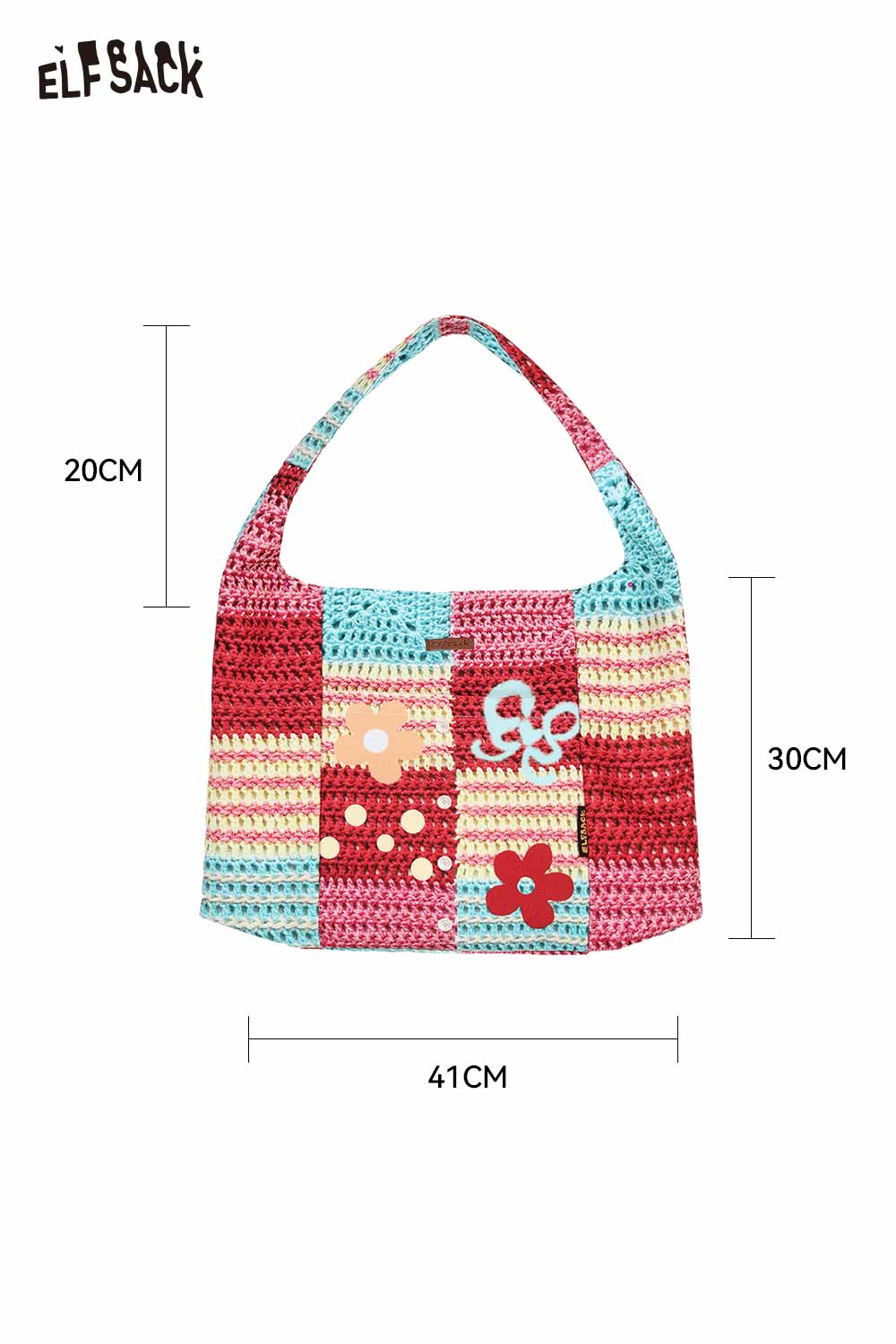 ELFSACK Colorful Crochet Floral Knit Tote Bag