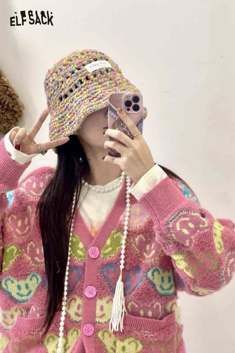 ELFSACK Colorful Fisherman Beanie Korean Warm Fashion Knit Hat
