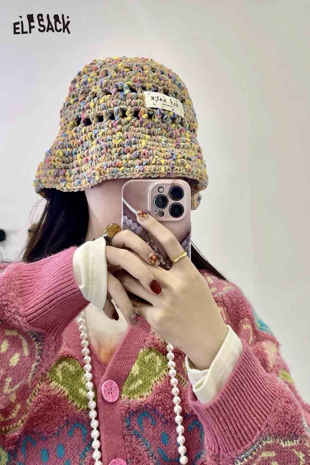 ELFSACK Colorful Fisherman Beanie Korean Warm Fashion Knit Hat