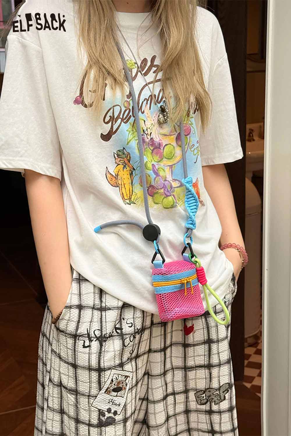 ELFSACK Colorful Mesh Crossbody Shoulder Bag