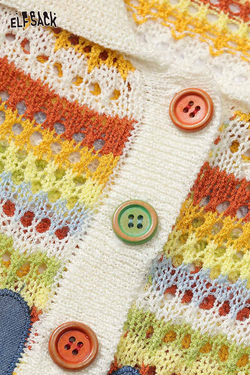 ELFSACK Colorful Striped Crochet Polo with Deer Applique