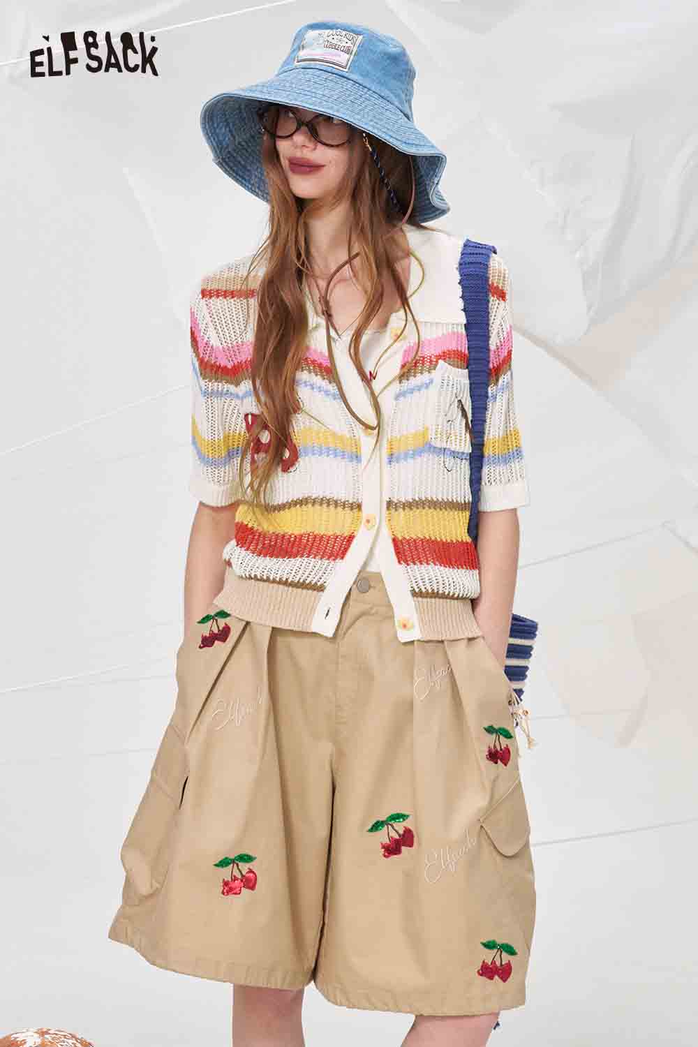 ELFSACK Colorful Striped Knit Cardigan
