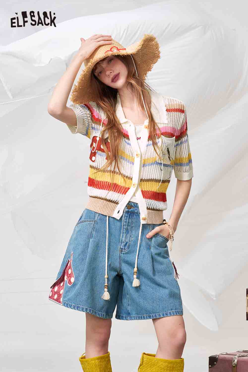 ELFSACK Colorful Striped Knit Cardigan