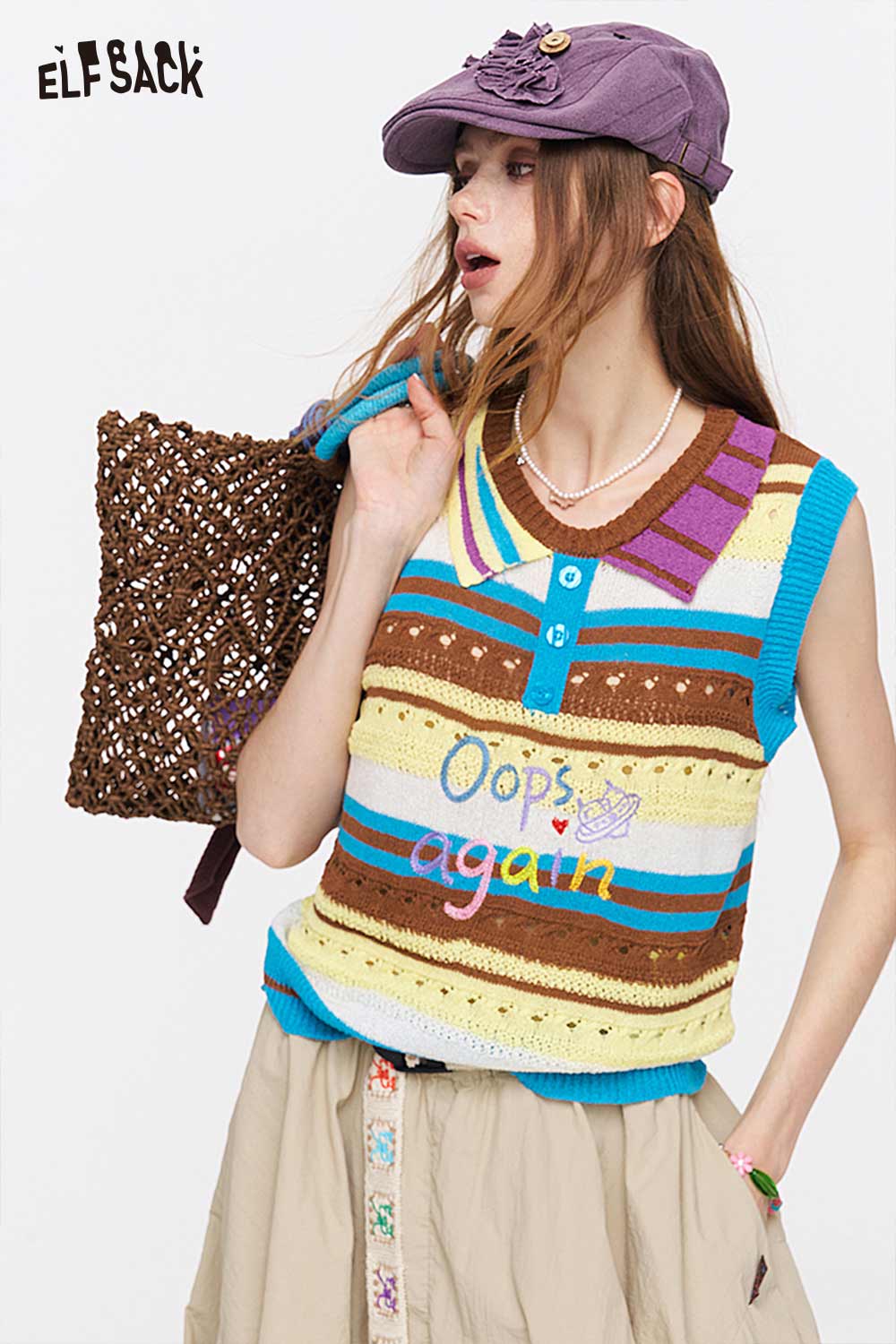 ELFSACK Colorful Striped Knit Vest
