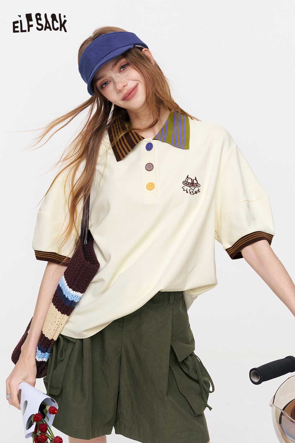 ELFSACK Contrast Collar Polo Shirt