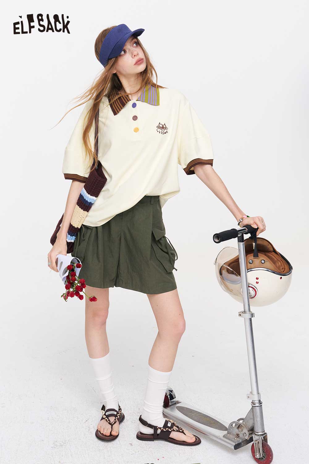 ELFSACK Contrast Collar Polo Shirt