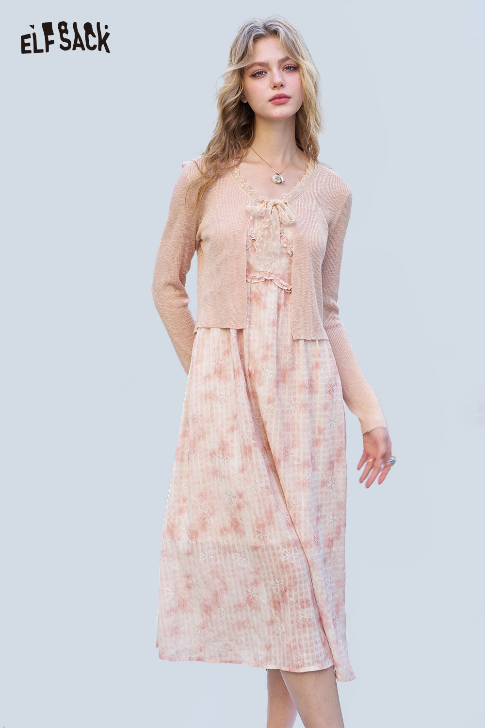 ELFSACK Coordinated Knit Top Slip Dress Set