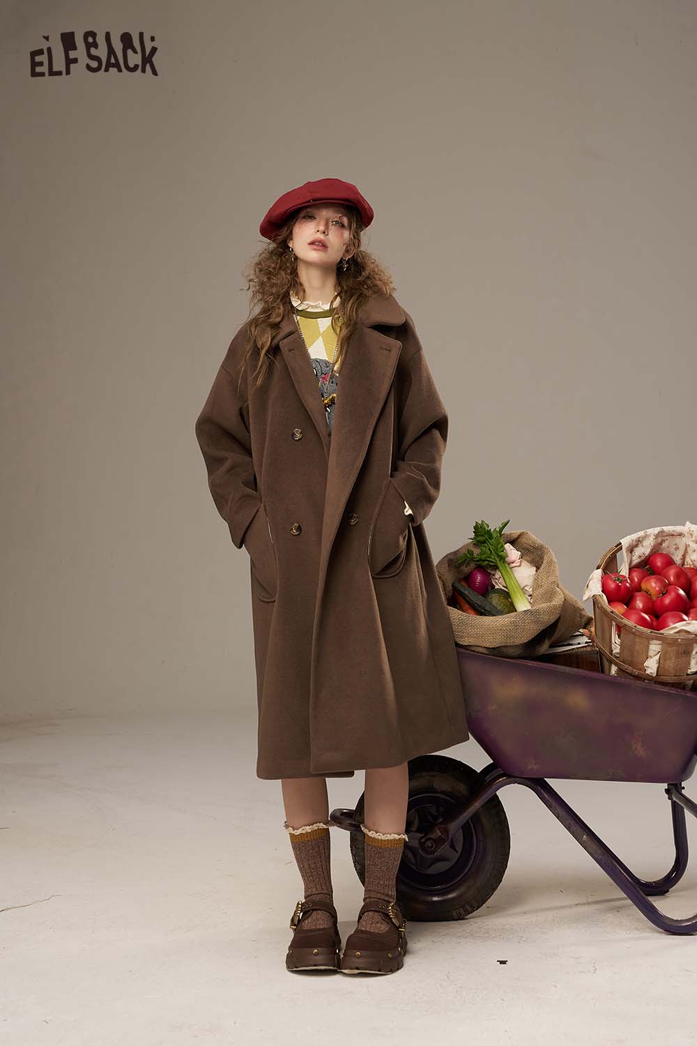 ELFSACK Cotton Blend Canine Motif Embroidery Contrast Panel Shift Dress