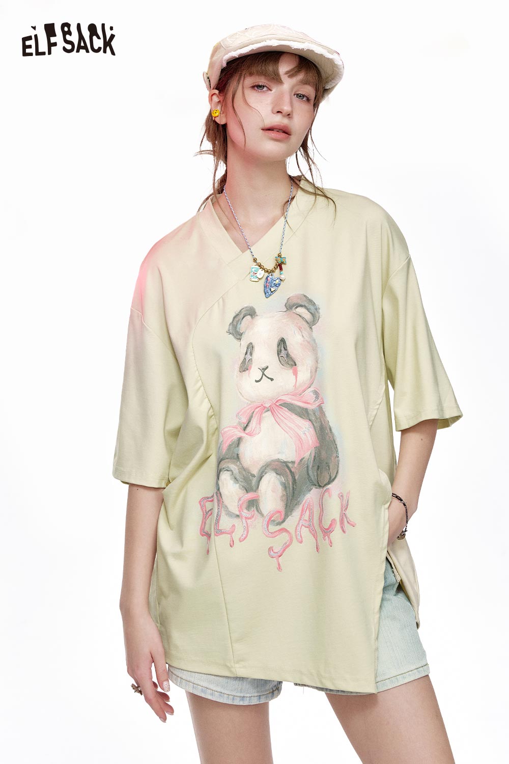 ELFSACK Cotton Blend Chinese Inspired Relaxed Tee