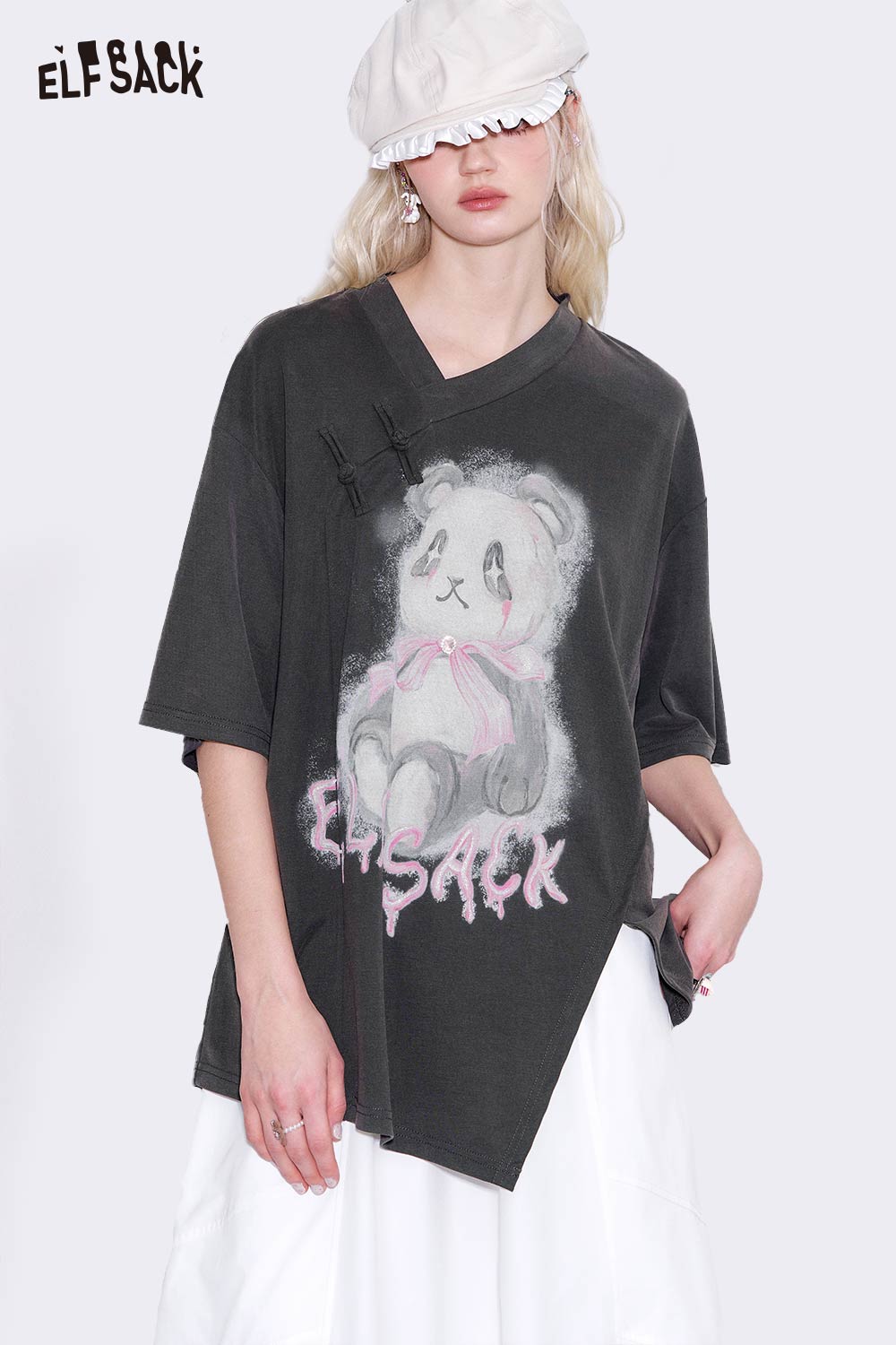 ELFSACK Cotton Blend Chinese Inspired Relaxed Tee