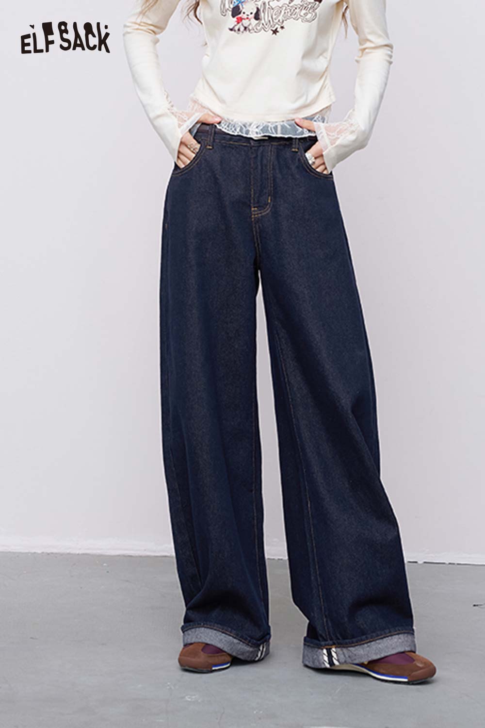 ELFSACK Vintage American-Style Straight-Leg Jeans