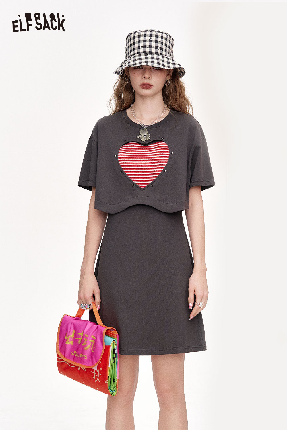 ELFSACK Heart Patch 2-in-1 T-Shirt Dress