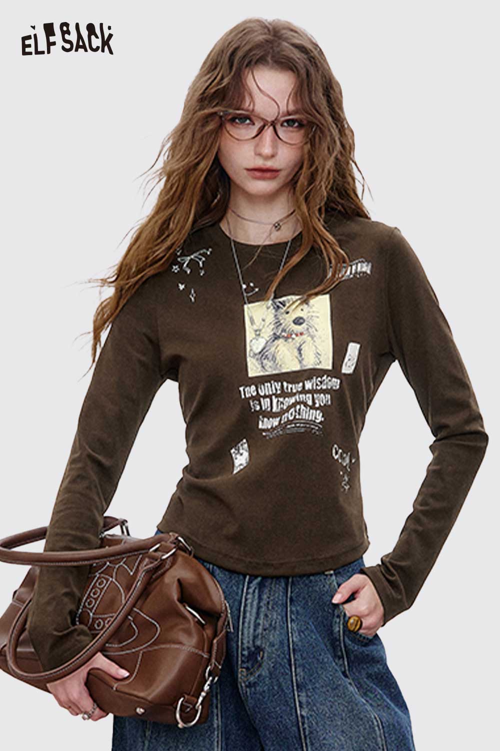 ELFSACK Cotton Jersey Urban Graffiti Typography Print Drop Shoulder Tee
