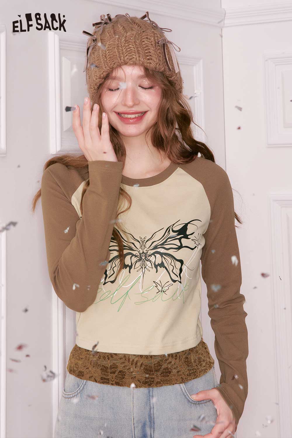 ELFSACK Cotton Minimalist Casual Graphic Slimming Cropped Tshirt