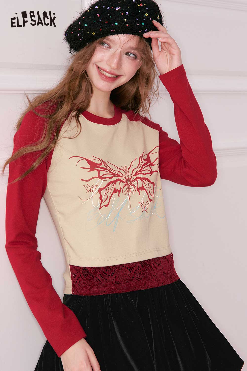 ELFSACK Cotton Minimalist Casual Graphic Slimming Cropped Tshirt