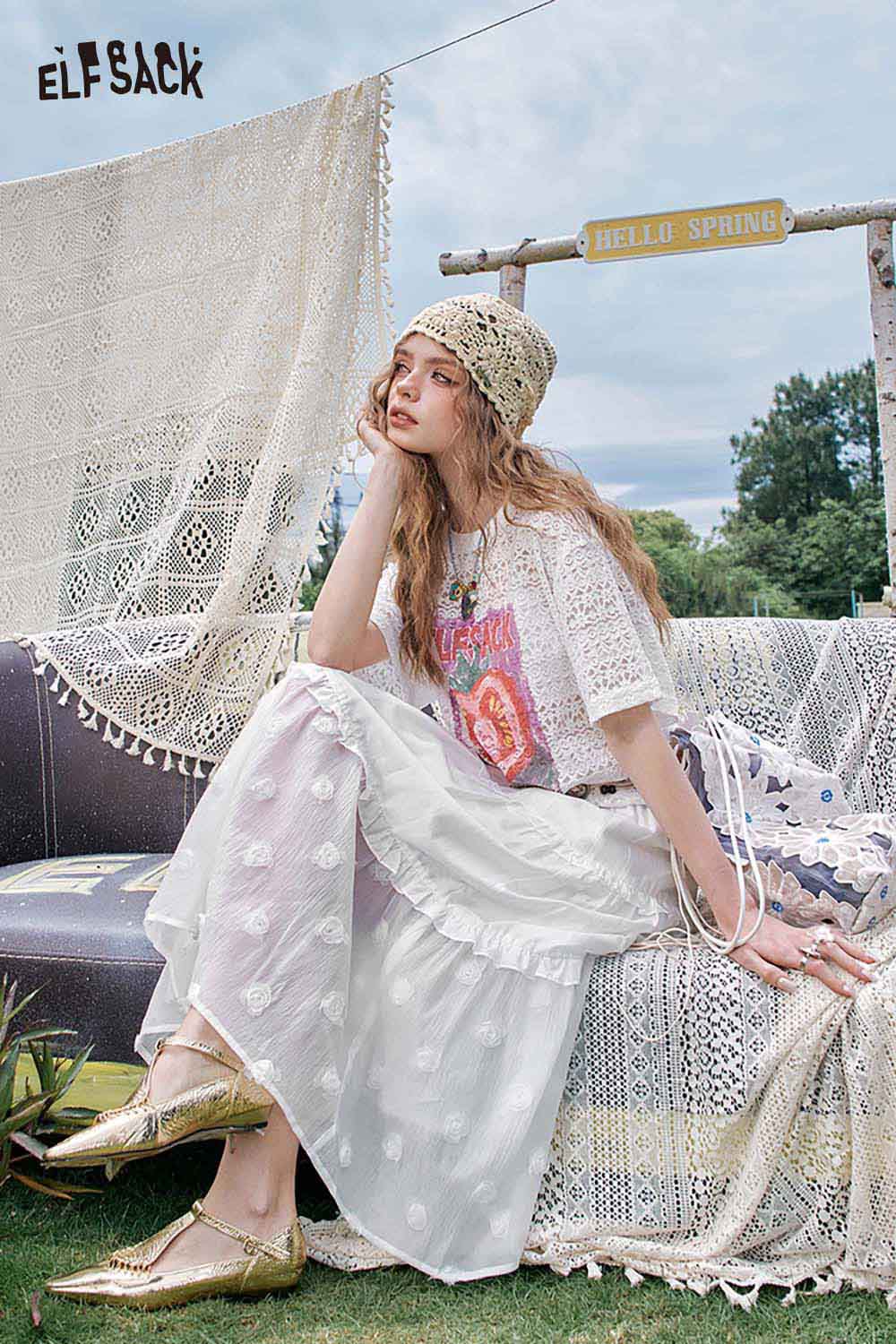 ELFSACK Crochet Knit Slouchy Beanie Retro Fashion Summer Hat