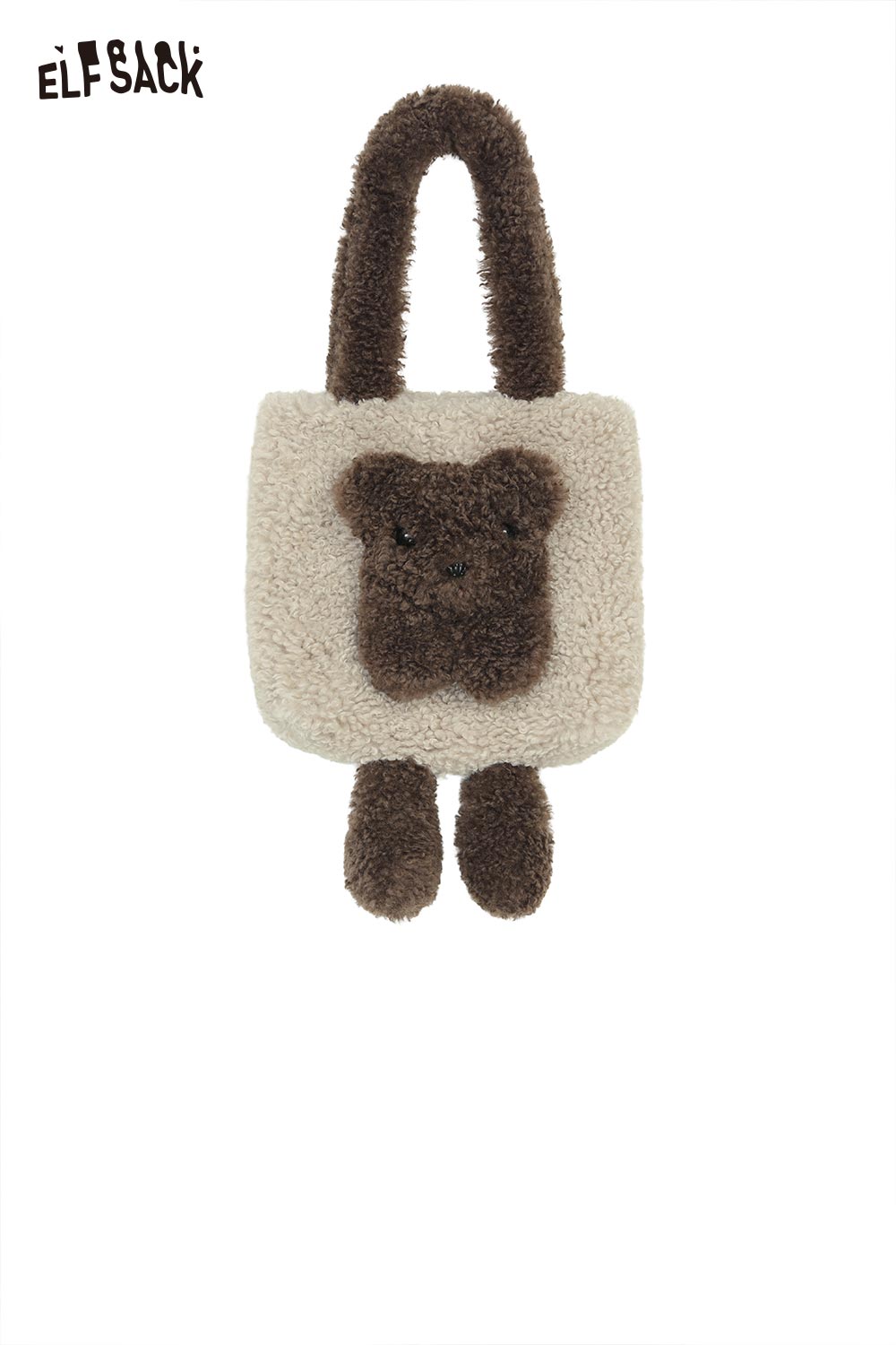 ELFSACK Cute Lambswool 3D Bear Soft Warm Shoulder Bag