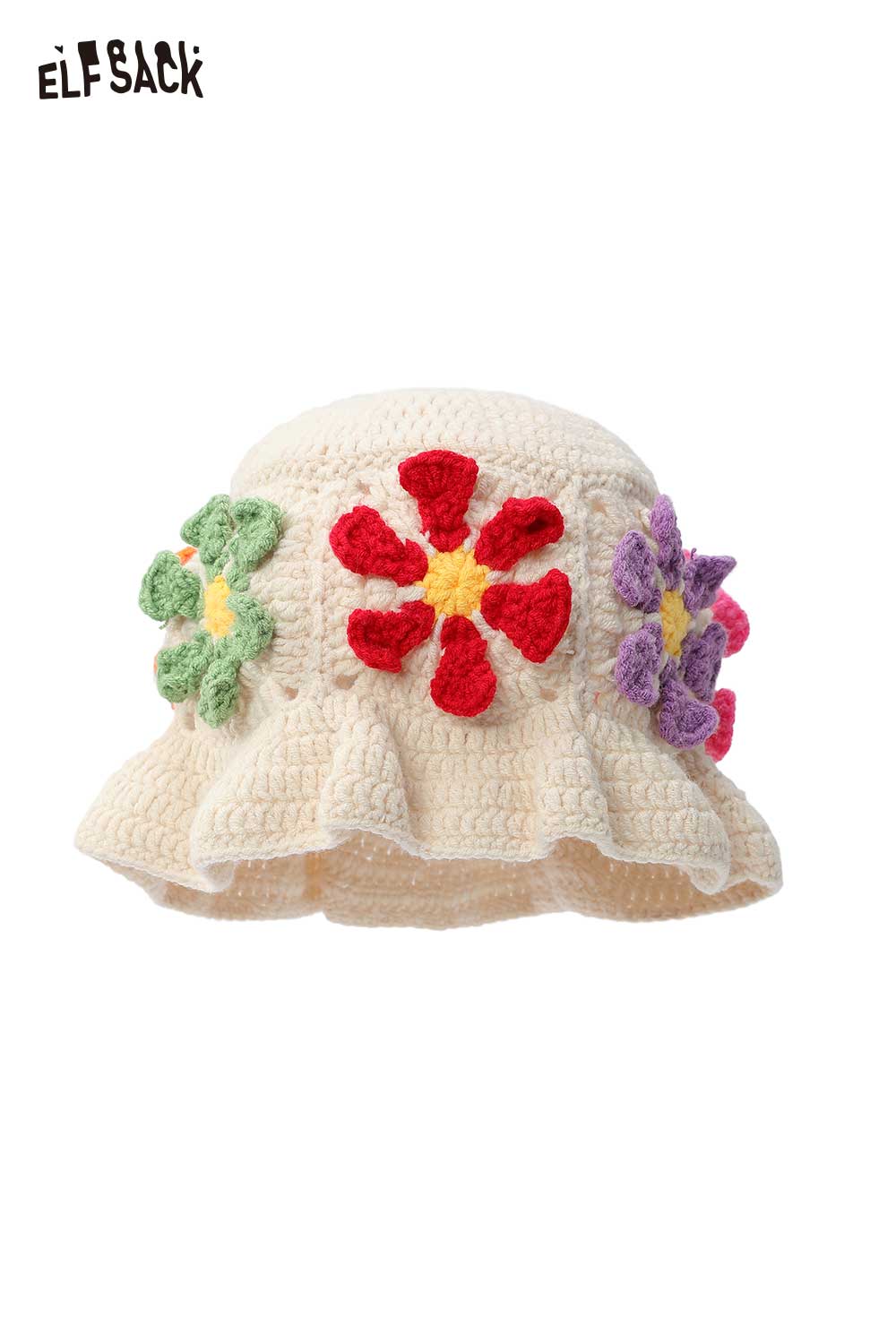 ELFSACK Cute Whimsical Color Block Flower Applique Versatile Hat