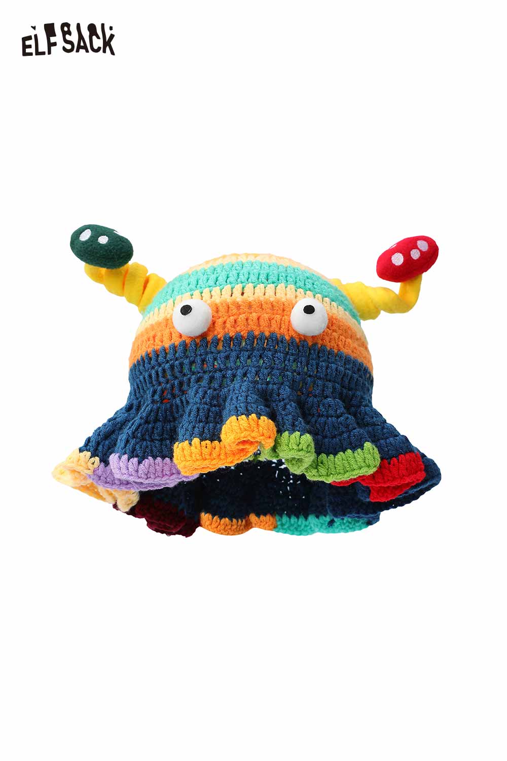 ELFSACK Cute Color Block Striped 3D Eye Antenna Ruffle Brim Hat