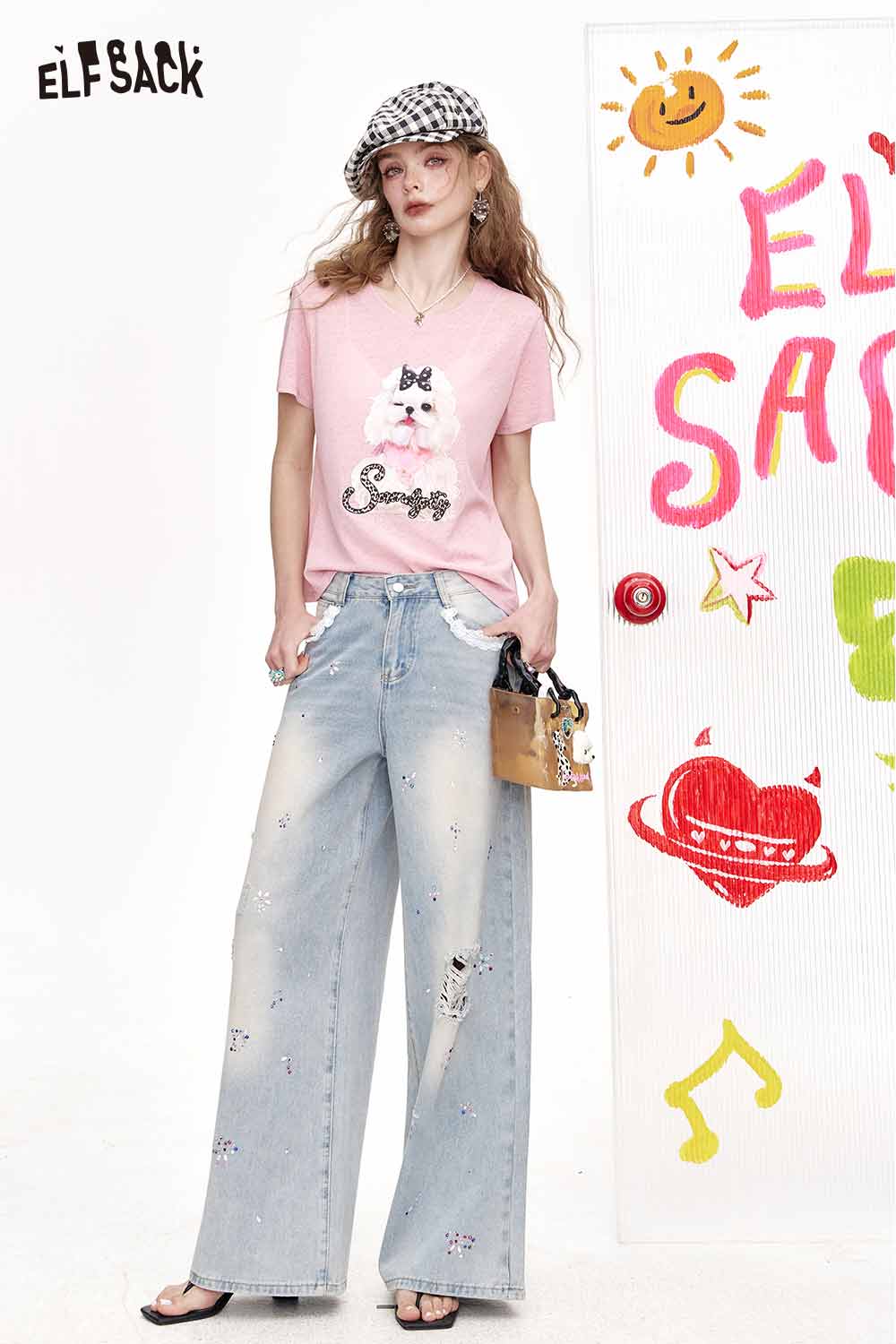 ELFSACK Cute Dog Bow Leopard Print Tee