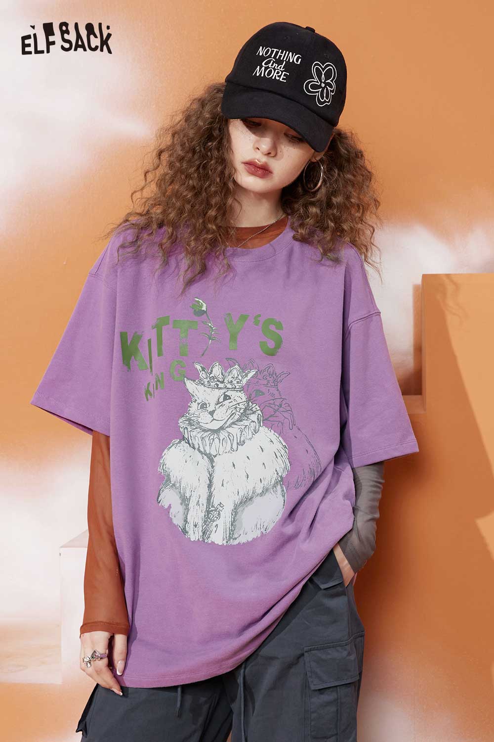 ELFSACK Cute Graphic T-Shirt With Cat Duchess Print