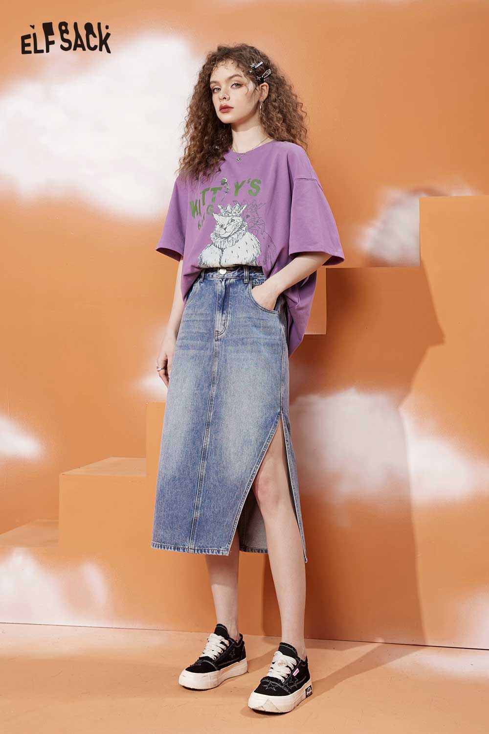 ELFSACK Cute Graphic T-Shirt With Cat Duchess Print