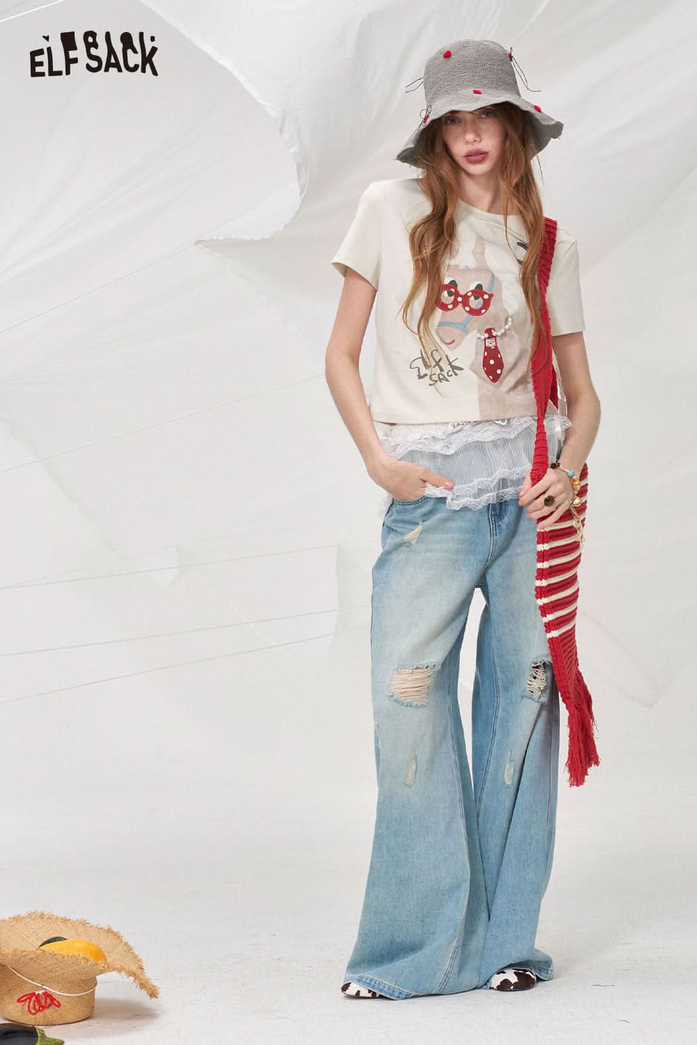 ELFSACK Cute Horse Print Cropped T Shirt