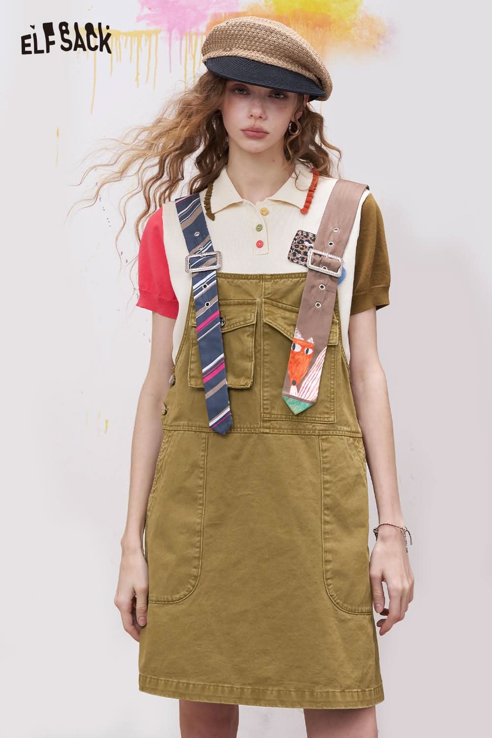 ELFSACK Cute Sleeveless Jumper Dress with Asymmetric Straps