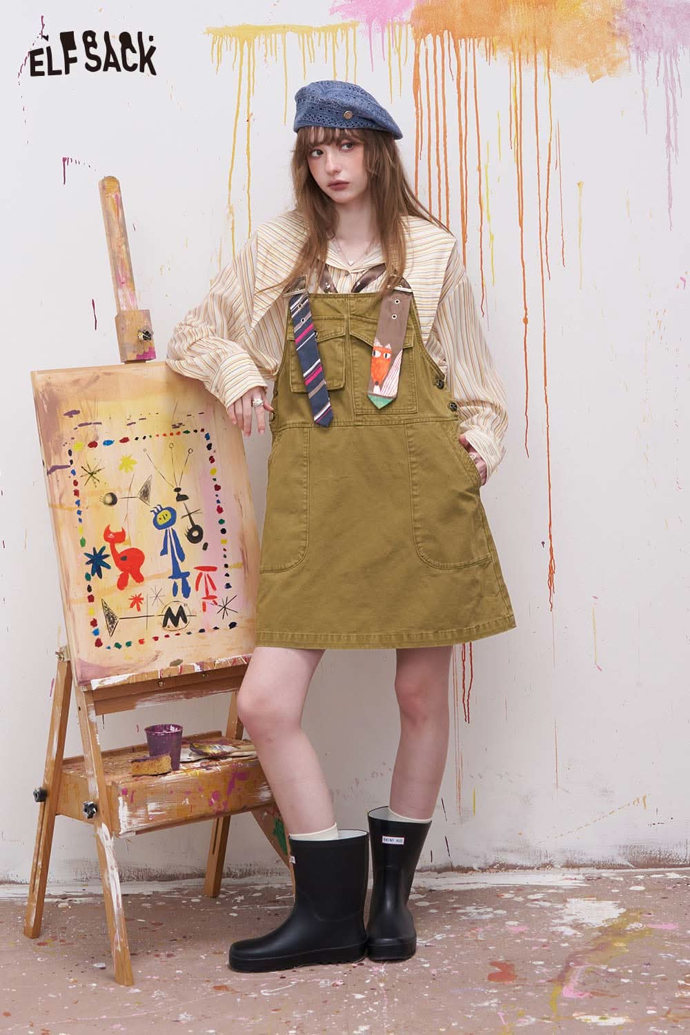 ELFSACK Cute Sleeveless Jumper Dress with Asymmetric Straps