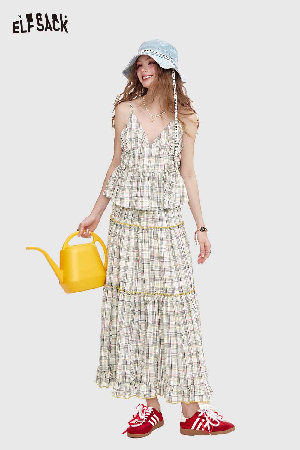 ELFSACK Cute Sweet Slip Midi Skirt Holiday Set