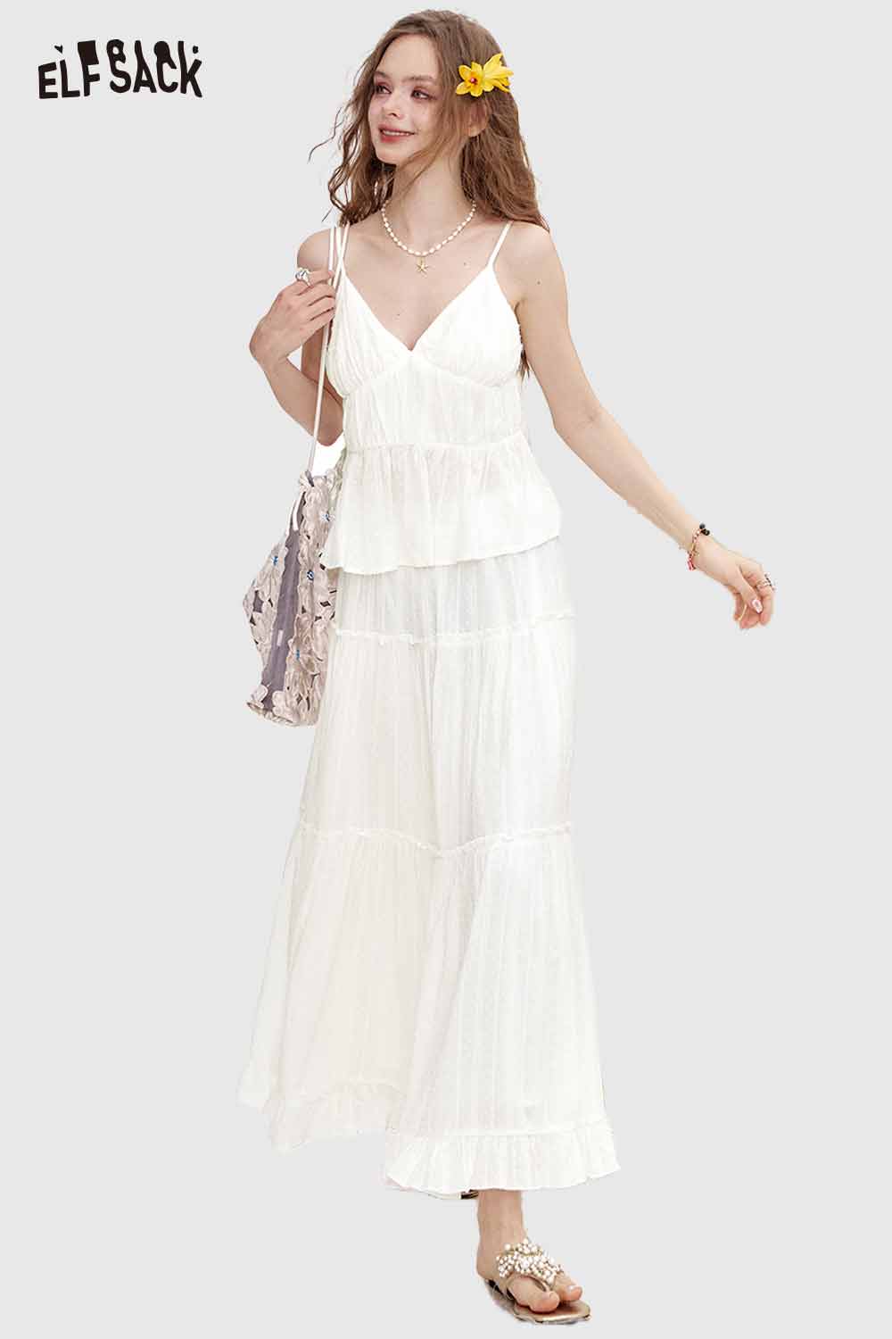 ELFSACK Cute Sweet Slip Midi Skirt Holiday Set
