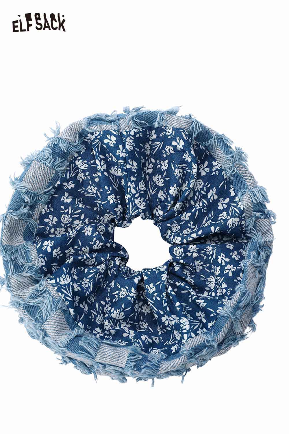 ELFSACK Denim Floral Frayed Scrunchie