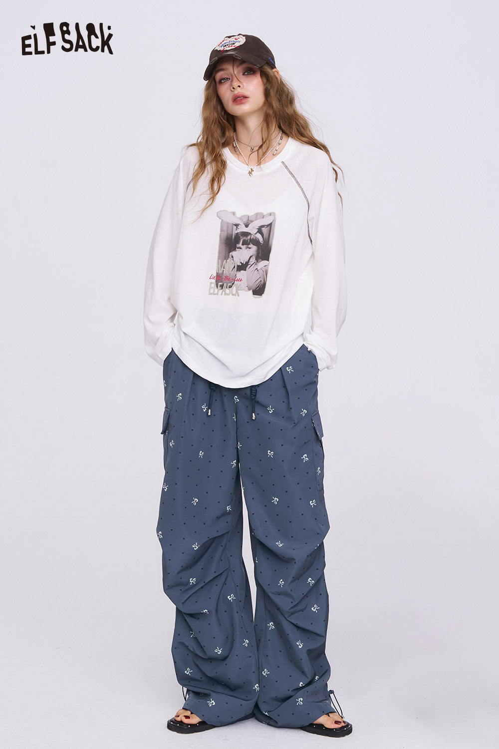 ELFSACK Design Bow Graphic Pocket Cargo Pants